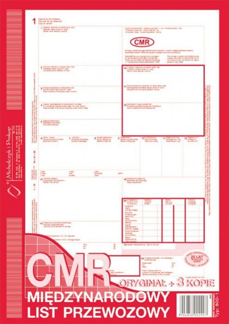 CMR międzynarodowy list przewozowy numerowany MICHALCZYK I PROKOP A4 (o+3k)