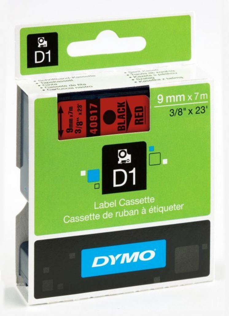 Taśma dymo d1 9mm x 7m czerwona