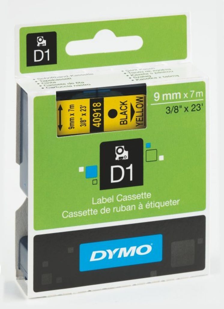 Taśma dymo d1 9mm x 7m żółta