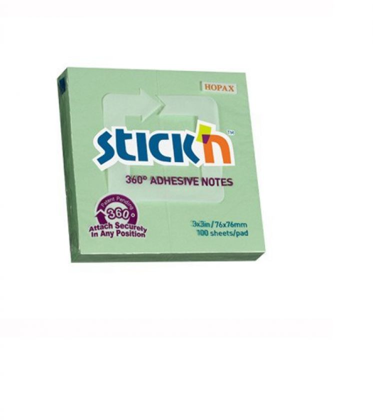 Notes samoprzylepny STICK&quot;N 360 stopni zielony 76x76mm
