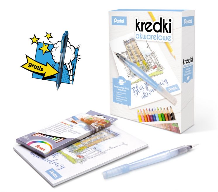 Zestaw kredek Pentel z bloczkiem akwarelowym CB9-12 AQUASH Z BLOCZKIEM