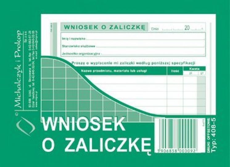 Wniosek o zaliczkę MICHALCZYK I PROKOP A6