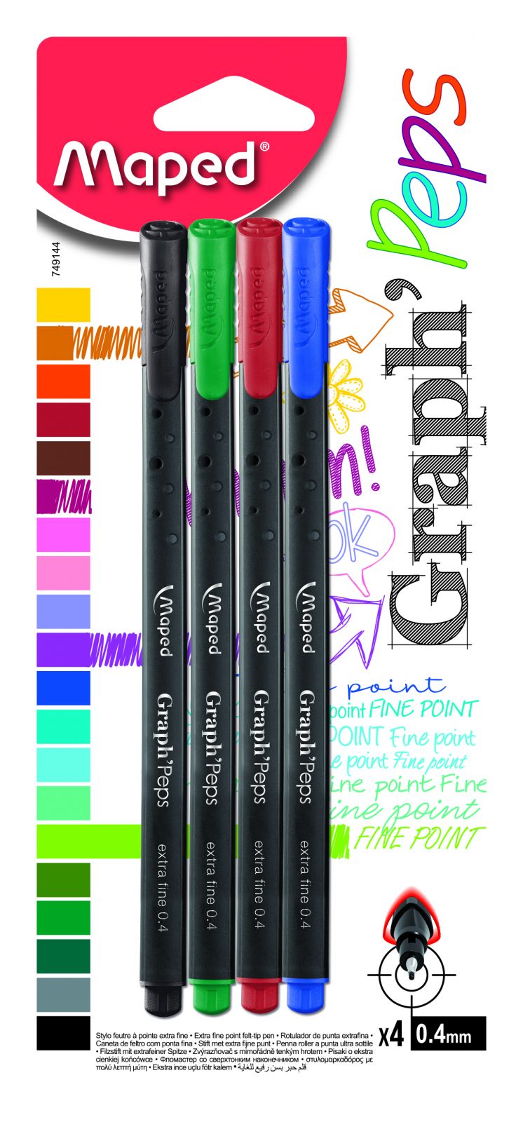 Cienkopis GRAPH PEPS kolory  basic 4 szt Maped 749144