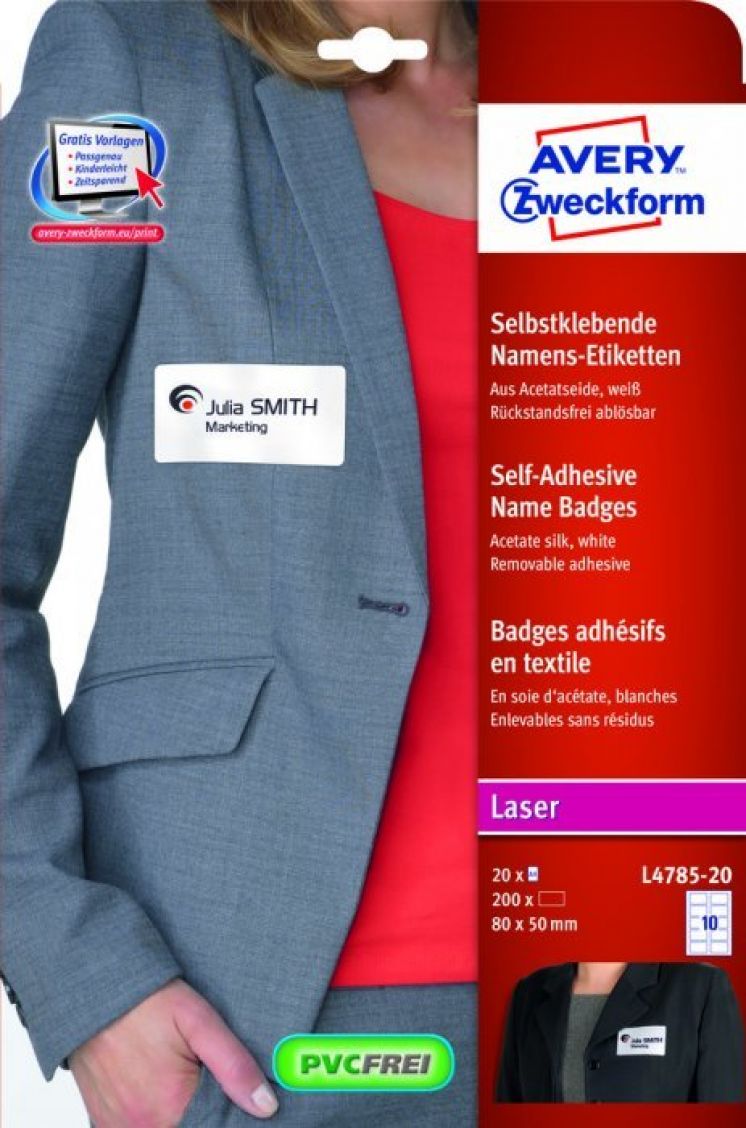 IDENTYFIKATOR imienny samoprzylepny AVERY ZWECKFORM BIAŁY 80x50 200 szt.
