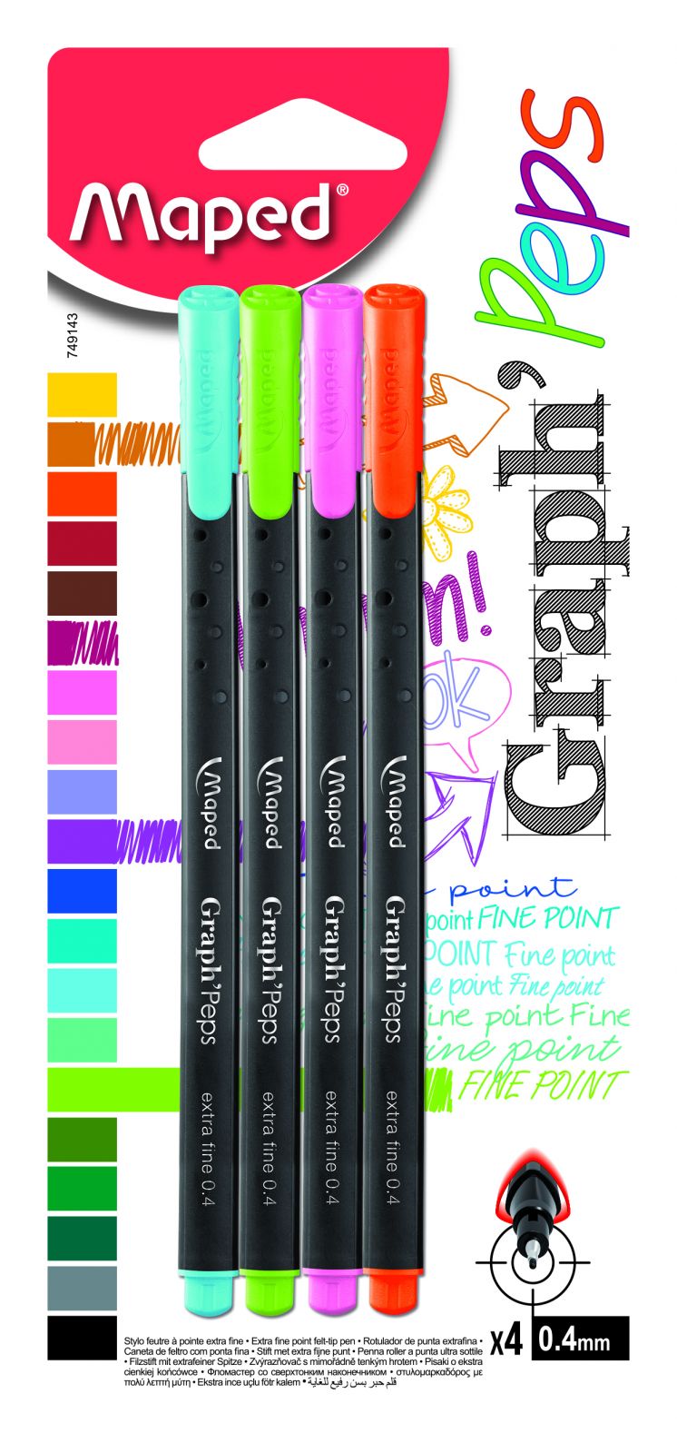 Cienkopis GRAPH PEPS kolory fancy 4 szt Maped 749143
