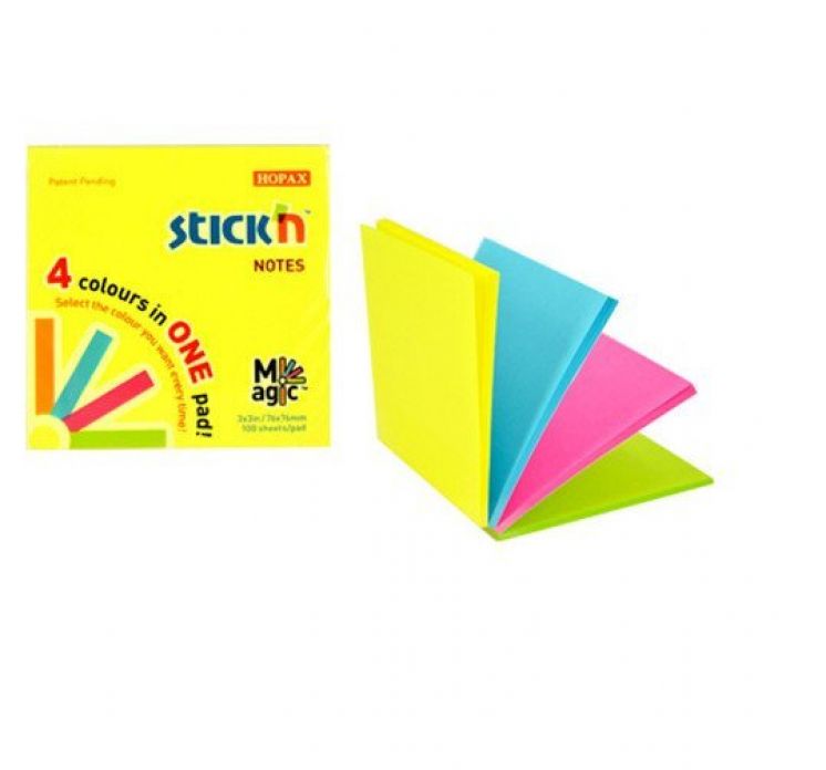 Notes samoprzylepny STICK&quot;N MAGIC PAD neon mix 76X76mm