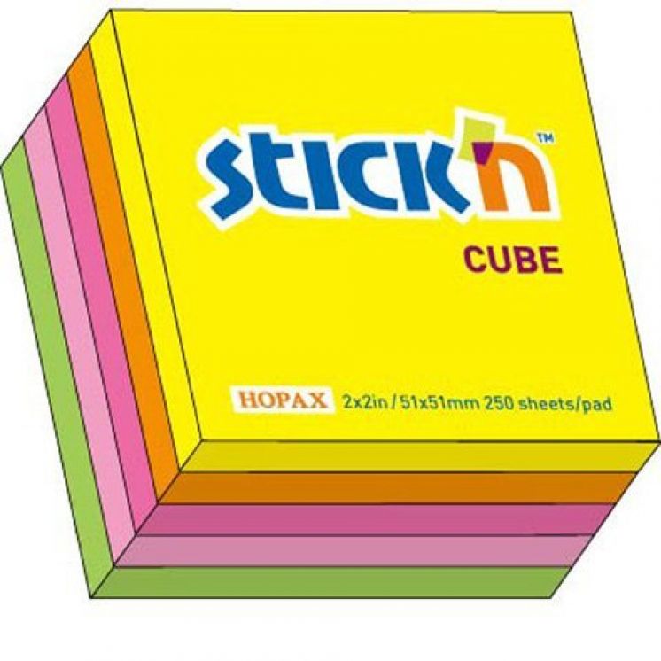 kostka samoprzylepna STICK&quot;N 51mmX51mm 250 kartek mix 5 kolorów neonowych