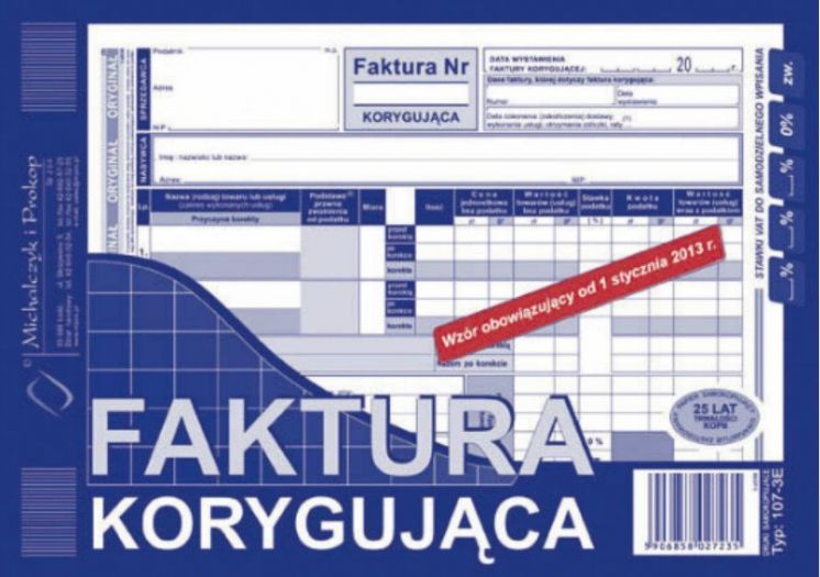 Faktura VAT korygująca MICHALCZYK I PROKOP A5 (o+1k)