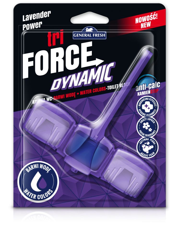 Kostka do WC GENERAL FRESH TRI FORCE DYNAMIC barwiąca zawieszka 54g LAWENDA POWER
