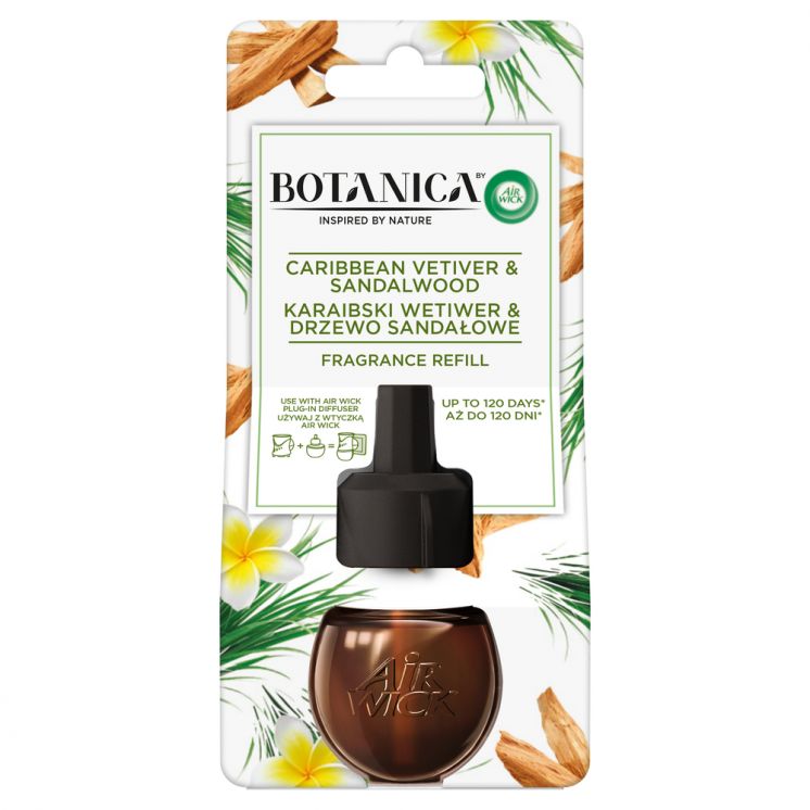 ODŚWIEŻACZ POWIETRZA AIR WICK BOTANICA ELEKTRYCZNY KARAIBSKI WETIWER &amp; DRZEWO SANDAŁOWE 19ML WKŁAD