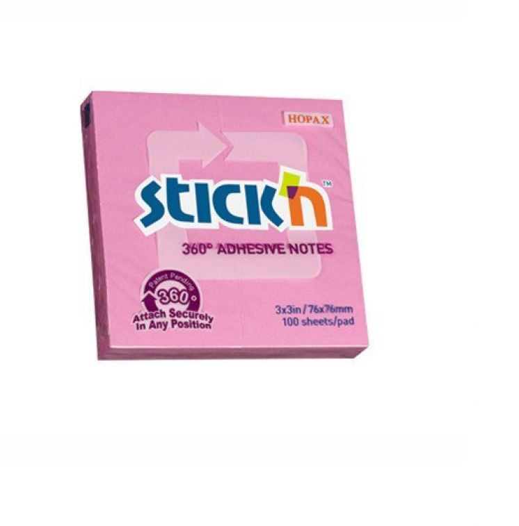 Notes samoprzylepny STICK&quot;N 360 stopni różowy 76x76mm