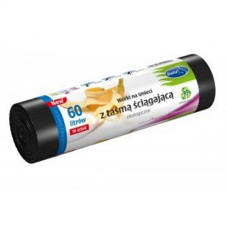 STELLA Worki na śmieci EKOLOGICZNE 60L 10szt. z taśmą ściągającą (LDPE)