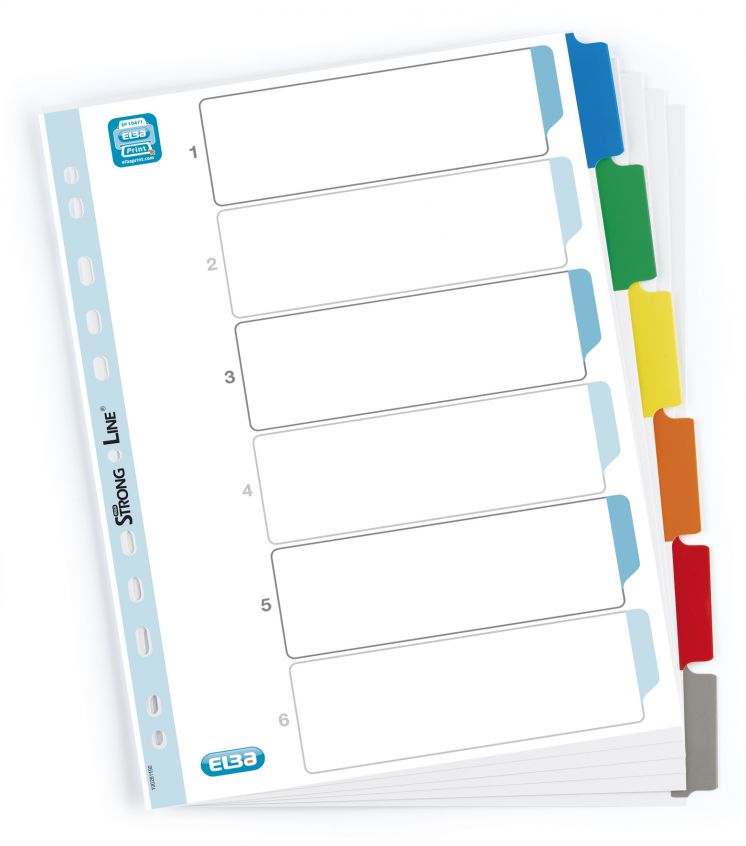 Przekładki kartonowe ELBA MYLAR A4 KOLOROWE 6 kart wzmocnione indeksy