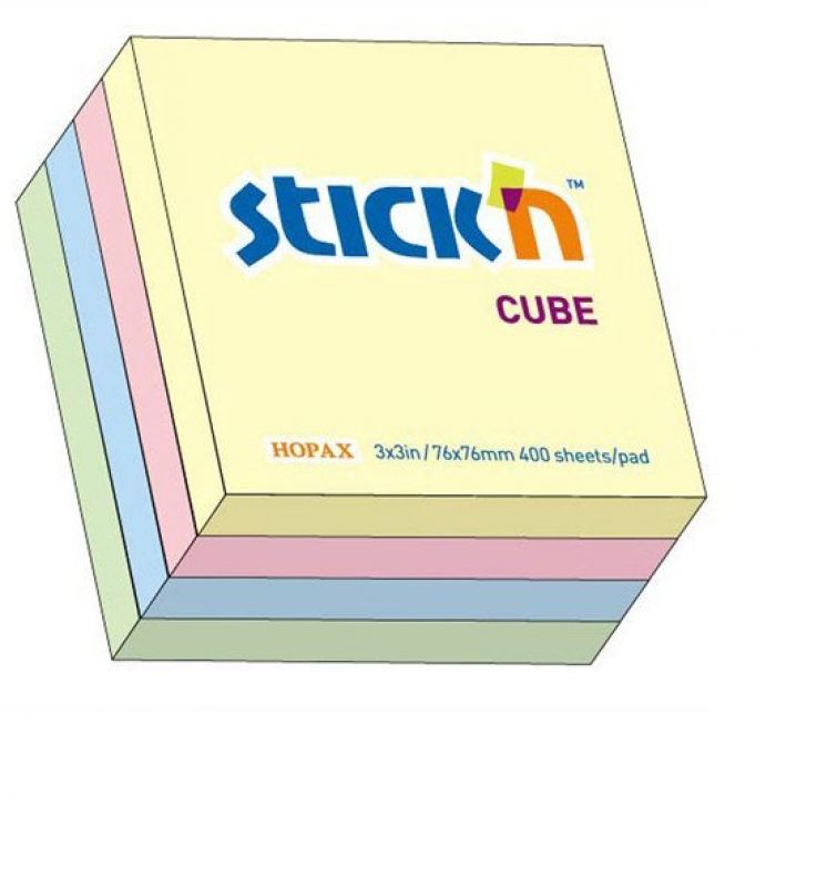 Kostka samoprzylepna STICK&quot;N 76mmX76mm 400 kartek 4 kolory pastelowe
