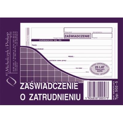 Zaświadczenie o zatrudnieniu MICHALCZYK I PROKOP A6 (o+1k) 502-5