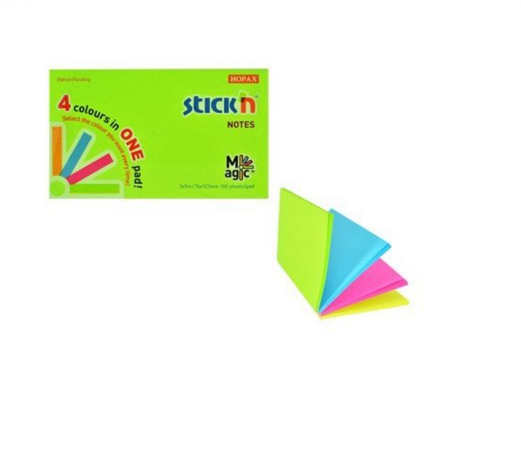 Notes samoprzylepny STICK&quot;N MAGIC PAD neon mix 76X127mm