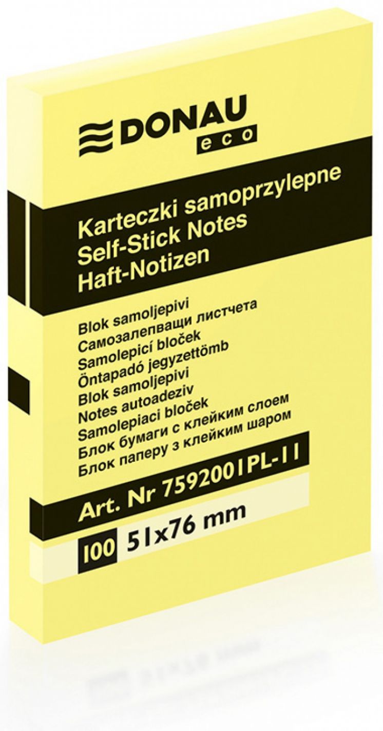 BLOCZEK SAMOPRZYLEPNY DONAU 51X76 100 KARTEK ŻÓŁTY