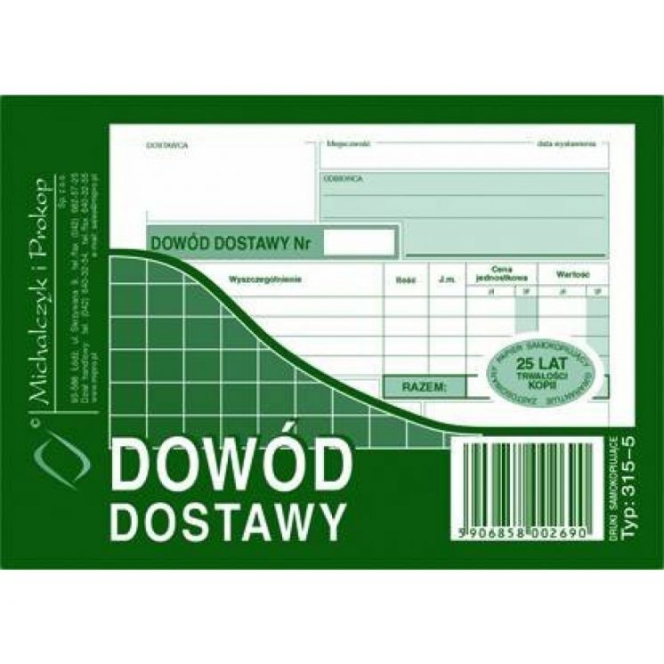 Dowód dostawy A6 wielokopia Michalczyk i Prokop