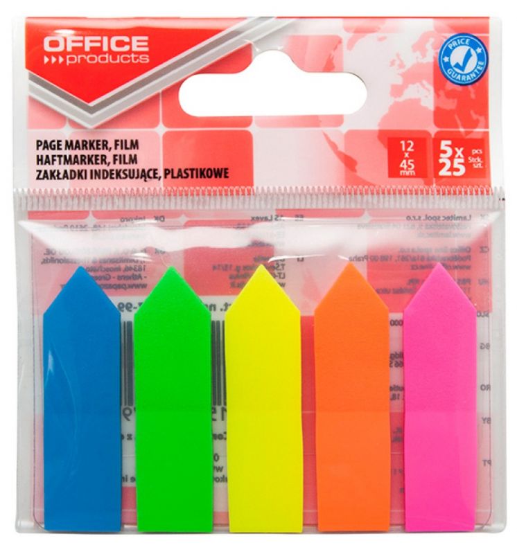 ZAKŁADKI INDEKSUJĄCE OFFICE PRODUCTS PP STRZAŁKI 12X45MM 5X25 SZTUK