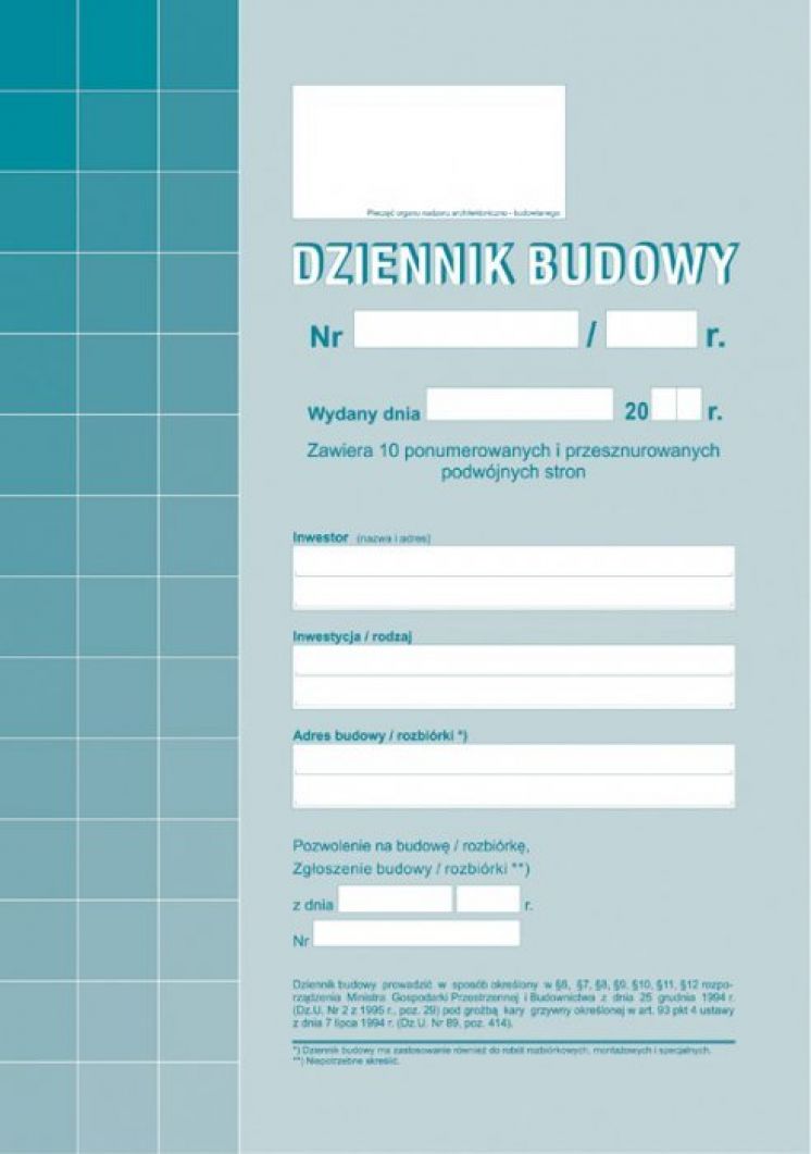 Dziennik budowy MICHALCZYK I PROKOP A4 (o+1k)