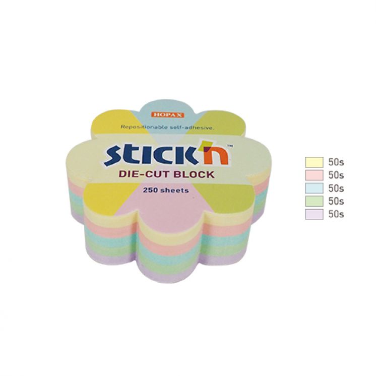 Notes kwiatek, 67x67mm, mix 5 kol. pastelowych, 250kart. Stick&quot;n 21832