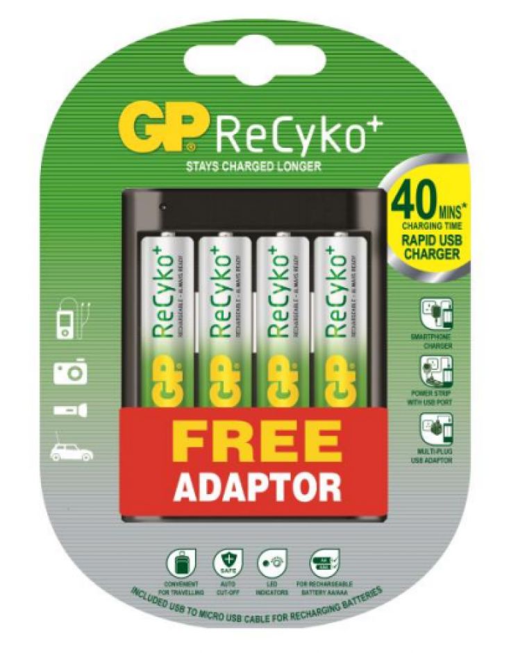 Ładowarka do akumulatorów z USB U421 (4 X 270AAHC + ład. WA22) GP Batteries GPRHOU421014