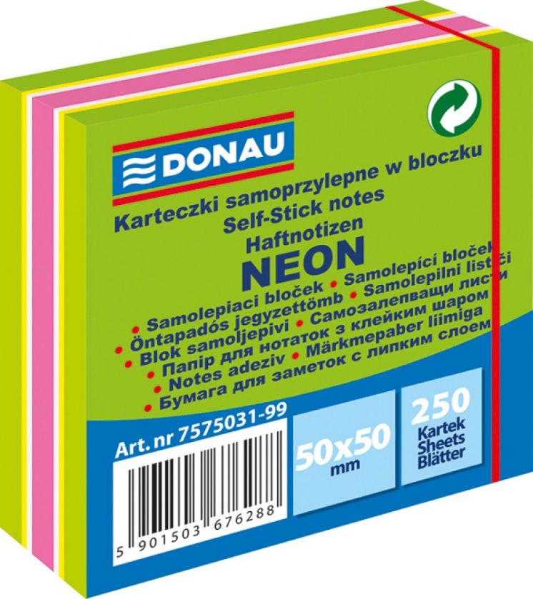 MINI KOSTKA SAMOPRZYLEPNA DONAU, 50X50MM, 1X250 KART., NEON-PASTEL, MIX ZIELONY