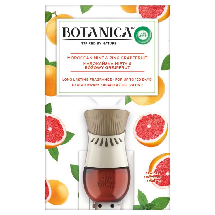 ODŚWIEŻACZ POWIETRZA AIR WICK BOTANICA ELEKTRYCZNY MAROKAŃSKA MIĘTA &amp; RÓŻOWY GREJPFRUT 19ML KOMPLET