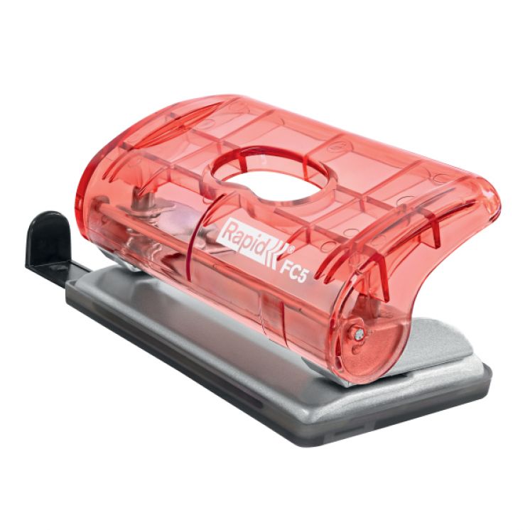 Dziurkacz mini Rapid Colour&#039;Breeze FC5, 10 kartek, 5 lat gwarancji, koralowy