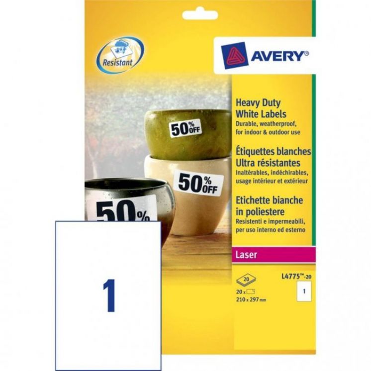 Etykiety AVERY ZWECKFORM Heavy Duty A4, 20 ark./op., 210x297mm, białe