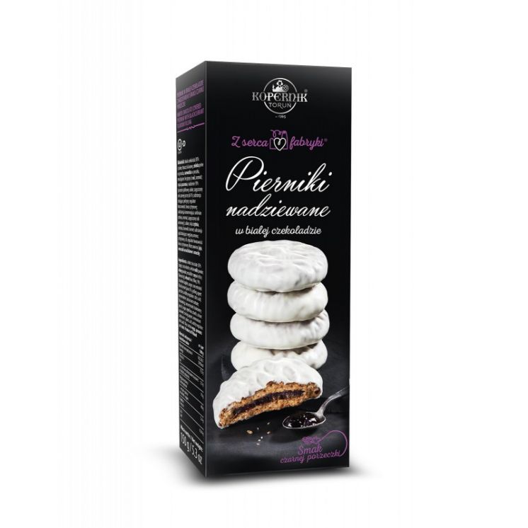 PIERNIKI W BIAŁEJ CZEKOLADZIE Z NADZIENIEM Z CZARNEJ PORZECZKI KOPERNIK 150G