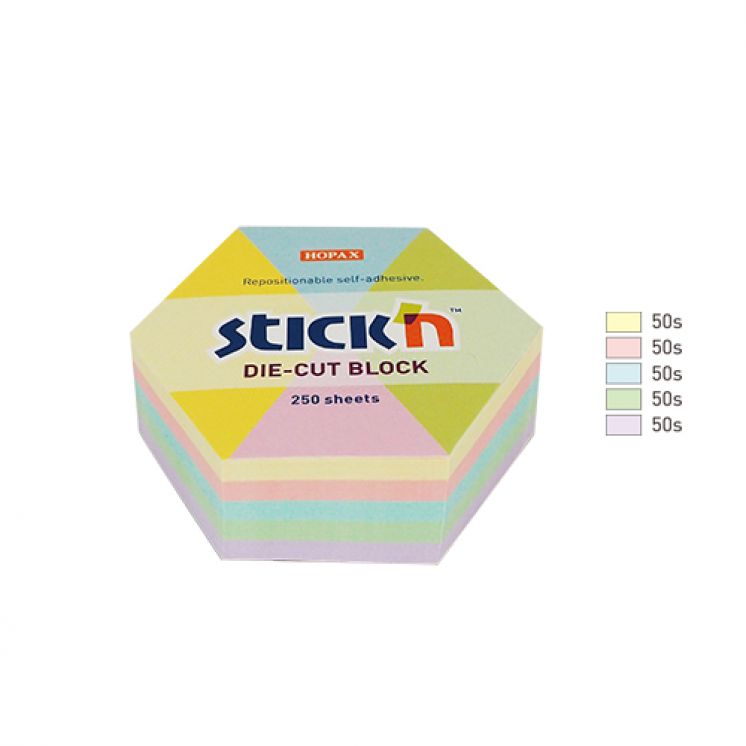 Notes sześciokąt, 61x70mm, mix 5 kol. pastelowych, 250kart. Stick&quot;n 21826