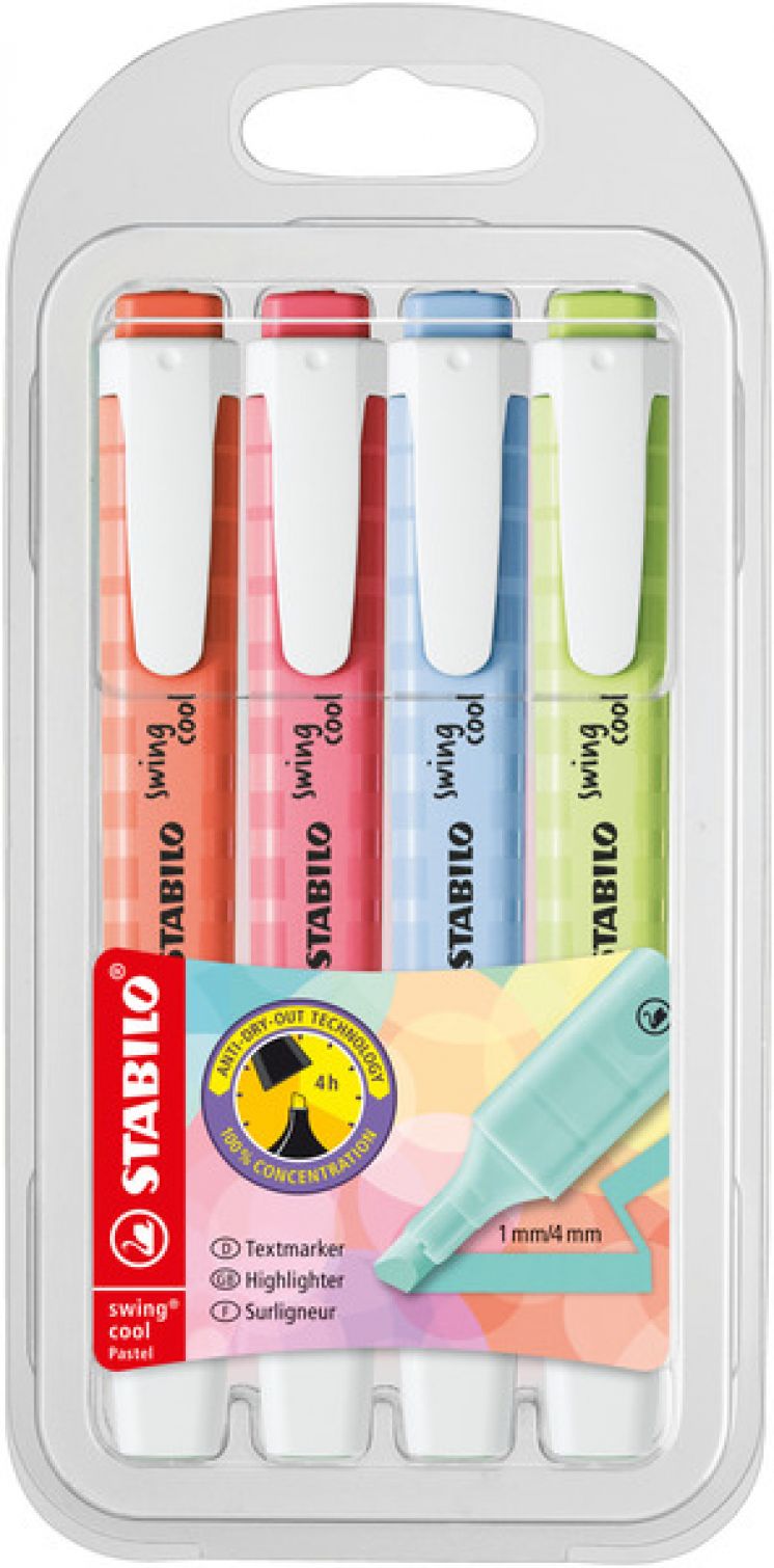 Zakreślacz STABILO swing cool pastel etui 4 szt. nowe kolory