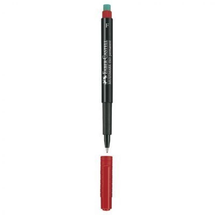 Foliopis Multimark z gumką OHP permanentny F 0,6 CZERWONY FABER-CASTELL