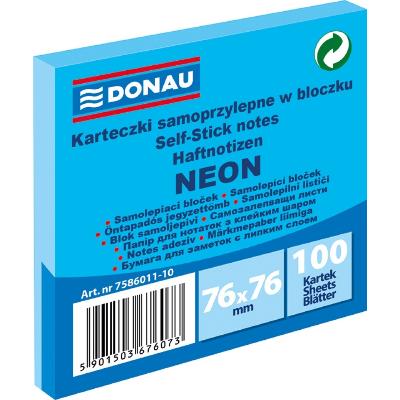 Bloczek samoprzylepny DONAU 76x76mm 100 kartek neon niebieski