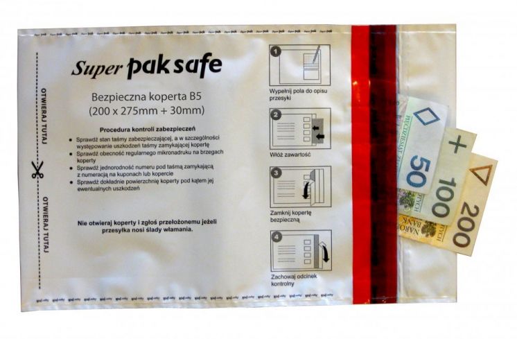 Koperty B5 NC bezpieczne (Bankowa) SAMOKLEJĄCE Z PASKIEM HK 50szt.