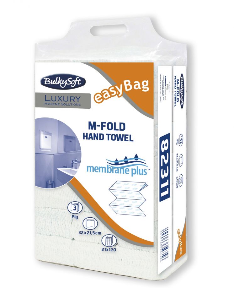 RĘCZNIK PAPIEROWY BulkySoft Luxury MEMBRANE PLUS M-Fold BIAŁY Z NIEBIESKIM DEKOREM 4-PANELOWY 3 WARSTWY /2520/