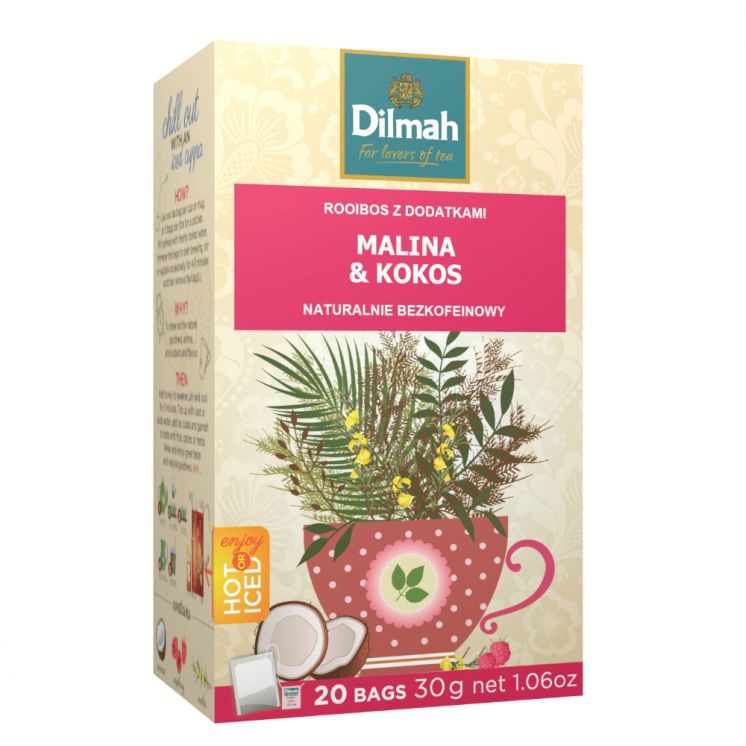 HERBATA DILMAH ROOIBOS Z DODATKIEM MALINY I KOKOSA 20TB