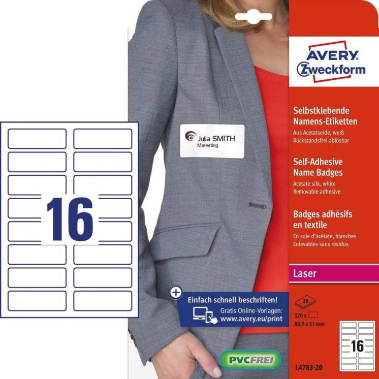 Samoprzylepne identyfikatory imienne Avery Zweckform L4783-20