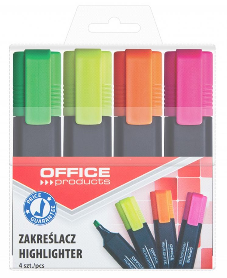 ZAKREŚLACZ FLUORESCENCYJNY OFFICE PRODUCTS 1-5MM ZESTAW 4 KOLORY