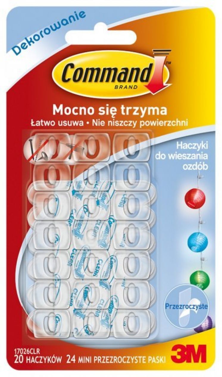 Przezroczyste Haczyki 3M Command do wieszania ozdób