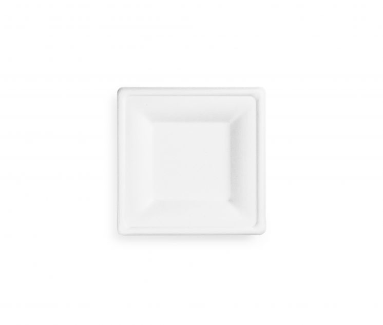 Talerz z trzciny cukrowej, kwadratowy 15x15cm, biały, op. 50 szt. 100% biodegradowalny 82452