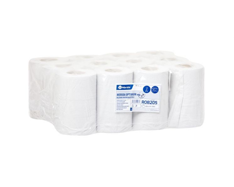 RĘCZNIK PAPIEROWY W ROLI MERIDA OPTIMUM MINI BIAŁY 2 WARSTWY /12/ ROB205