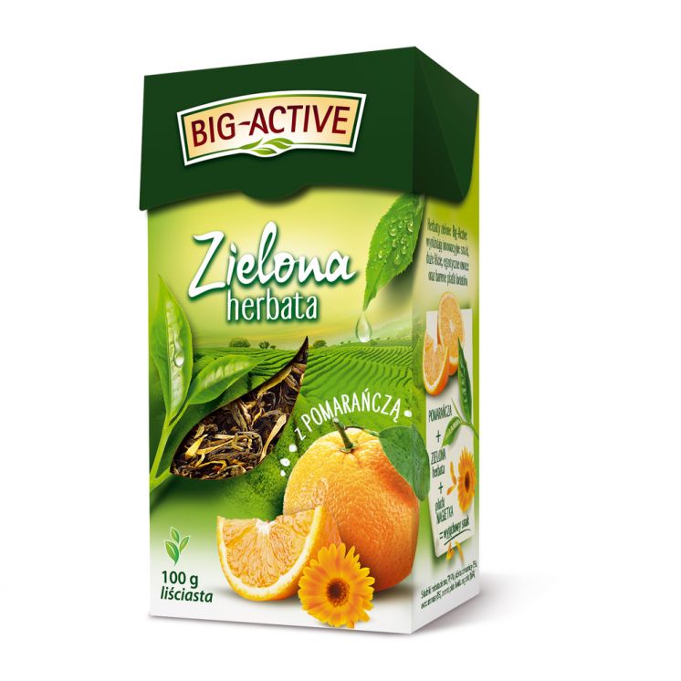 BIG ACTIVE HERBATA LIŚCIASTA ZIELONA Z POMARAŃCZĄ 100G