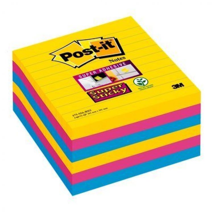 Bloczek samoprzylepny Post-it® Super Sticky w linie 101x101 paleta Rio de Janeiro 6x90 karteczek