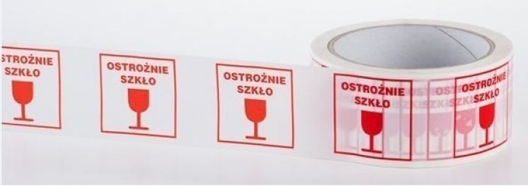 Taśma pakowa z nadrukiem OSTROŻNIE SZKŁO 48mmx50m