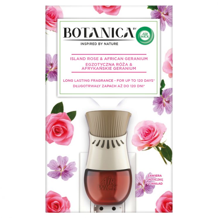 ODŚWIEŻACZ POWIETRZA AIR WICK BOTANICA ELEKTRYCZNY EGZOTYCZNA RÓŻA &amp; AFRYKAŃSKIE GERANIUM 19ML KOMPLET
