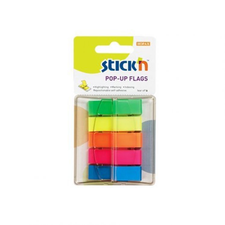 Zakładki indeksujące w podajniku STICK&quot;N 45X12mm 5x40 sztuk  kolory neonowe