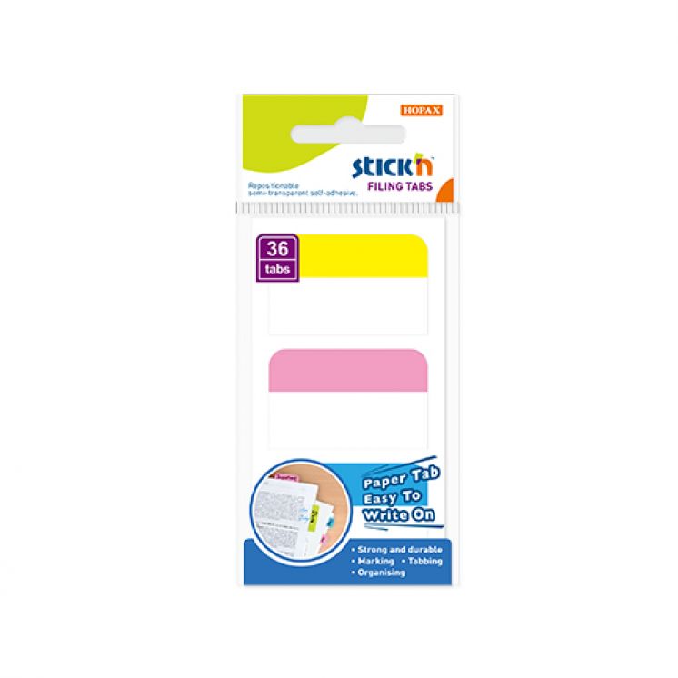 Zakładki do archiwizacji, 45x28mm, żółty,róż,nieb. 36 zakł. Stick&quot;n 26096