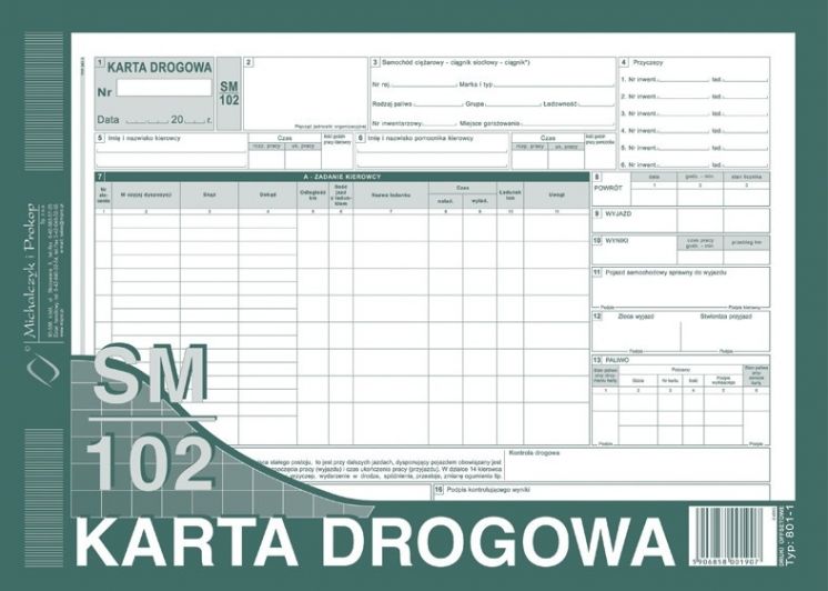 Karta drogowa SM/102 (samochód ciężarowy) A4 offset Michalczyk i Prokop